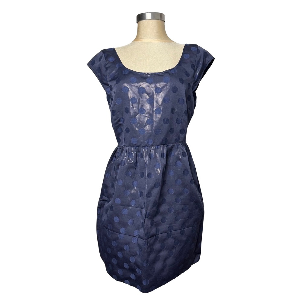 American Eagle Outfitters Navy Blue Polka Dot Dress Size 12 Cutout Back Retro